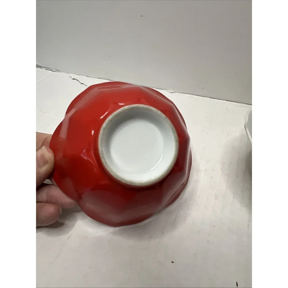 Vintage - LOTUS FLOWER MCM - Rice & Condiment Bowls - SET OF 3 Red White Black